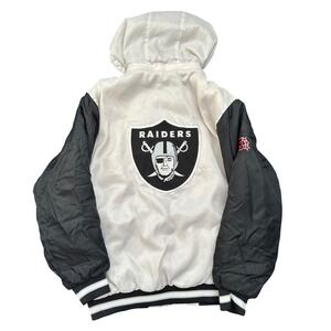 Vintage Raiders NFL Reebok Full Zip Hooded Jacket Adult Medium Black‎ White